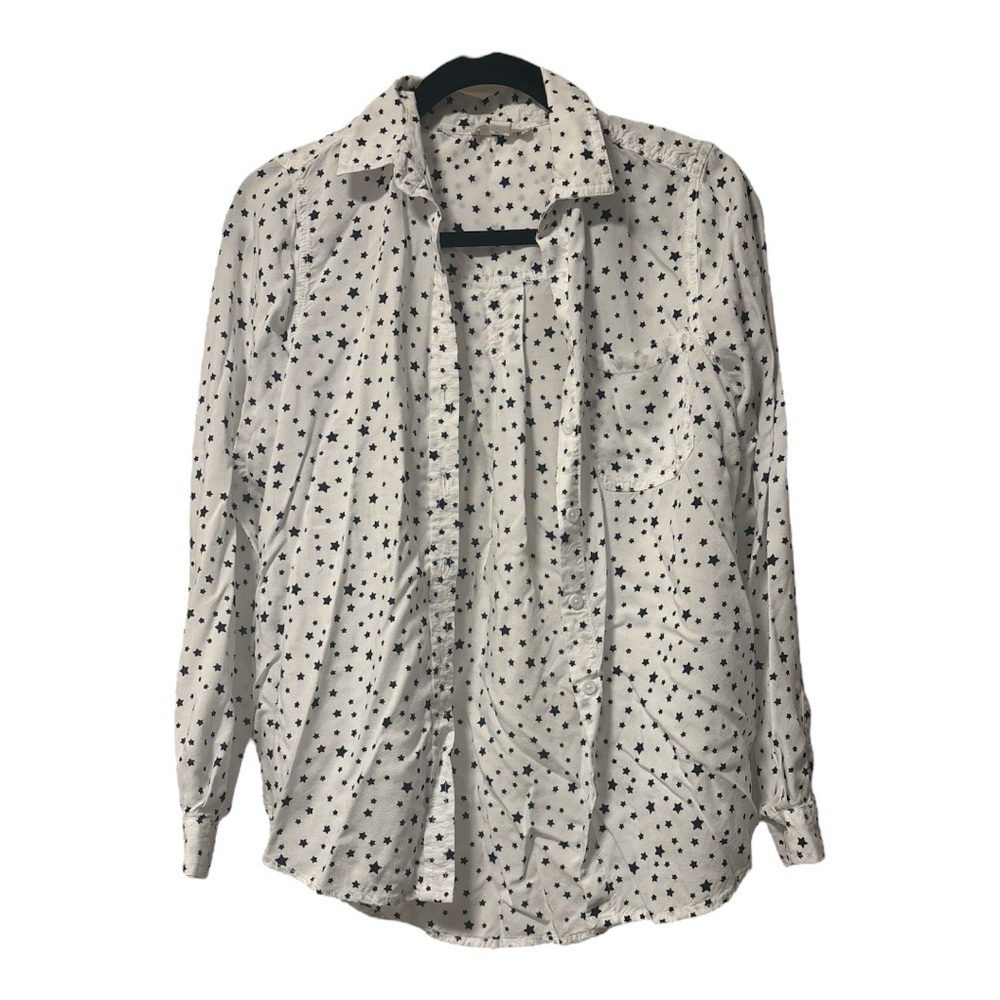 Beach Lunch Lounge Super Soft Button Down Blue and White Stars Shirt Size Small